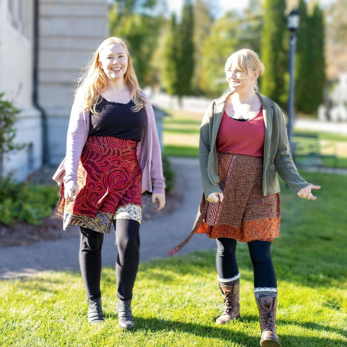 Colorful sari wrap skirt by Darn Good Yarn featuring vibrant fabric and traditional wrap design for bohemian style.