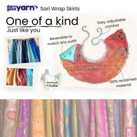 Darn Good Yarn Original Sari Wrap Skirt made from colorful sari fabric with a flowing, bohemian style.