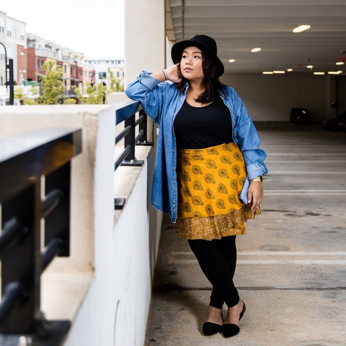 Darn Good Yarn The Original Sari Wrap Skirt in vibrant colorful sari fabric, flowing style, casual boho clothing and accessories.