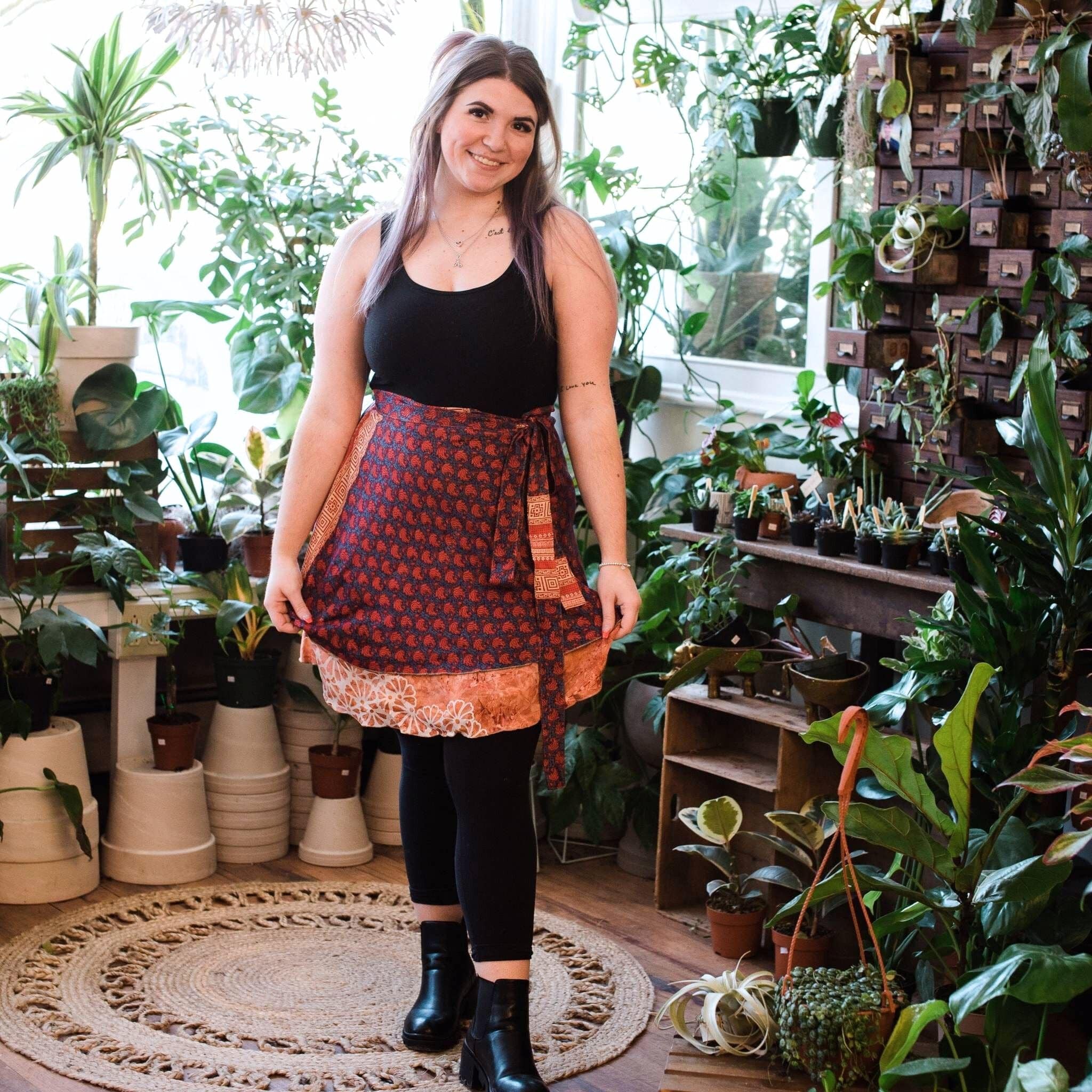 Darn Good Yarn Original Sari Wrap Skirt in vibrant fabric, stylish clothing accessory with colorful sari patterns.