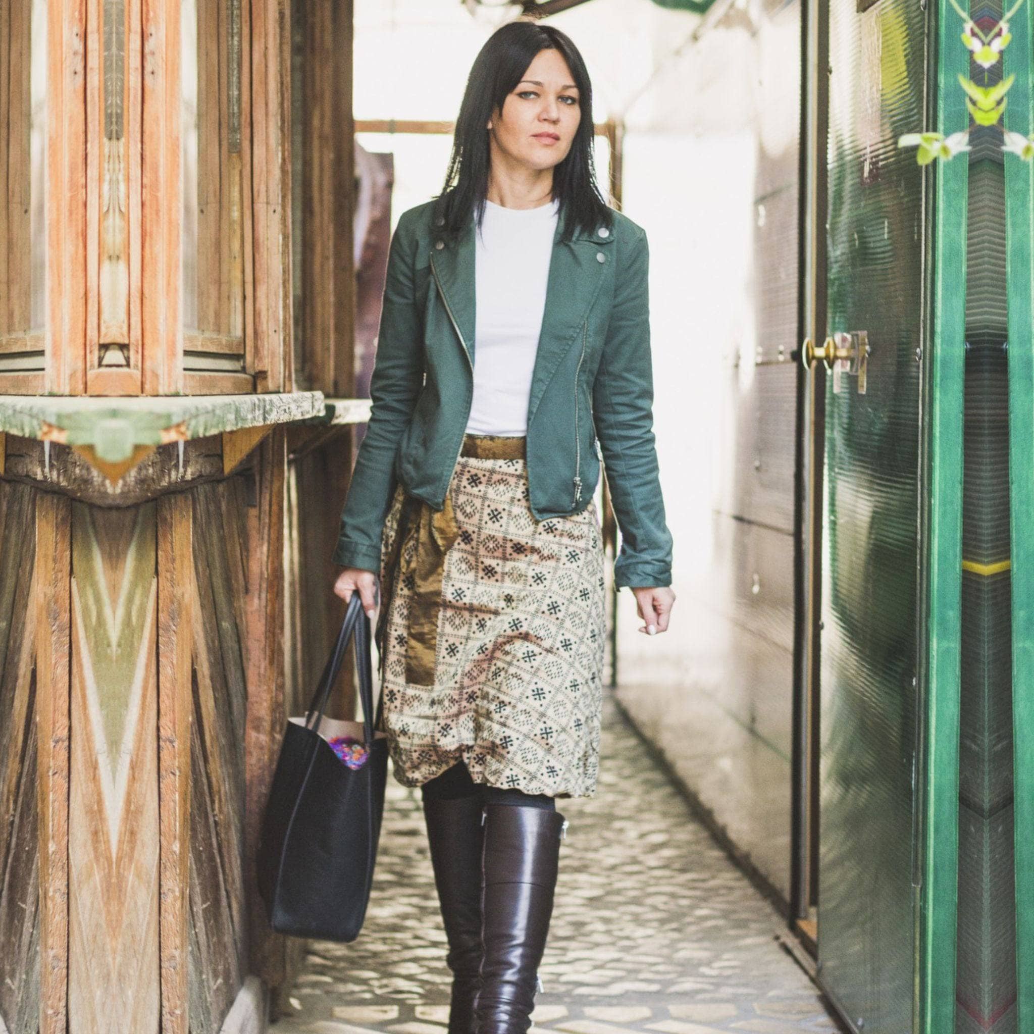 Colorful sari wrap skirt by Darn Good Yarn featuring vibrant fabric and a traditional wrap style, perfect for casual wear.