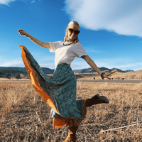 Darn Good Yarn Original Sari Wrap Skirt featuring vibrant, colorful fabric with a flowing, stylish design for women’s clothing.