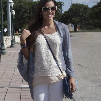 Denim Blossom Poncho - MANDOTOS