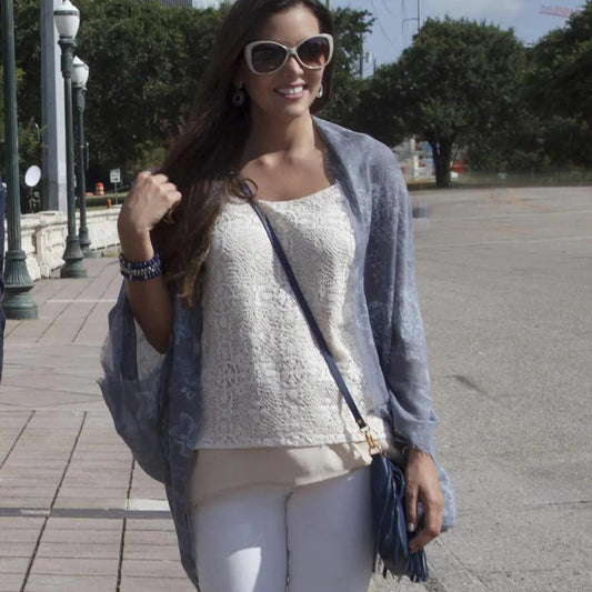 Denim Blossom Poncho - MANDOTOS