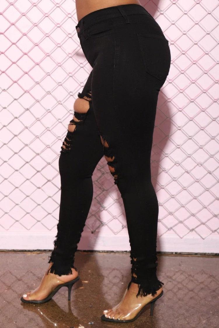 Denim Pencil Pants Slim Long Trousers Ripped Hole Stretch Feet Pants Female - MANDOTOS