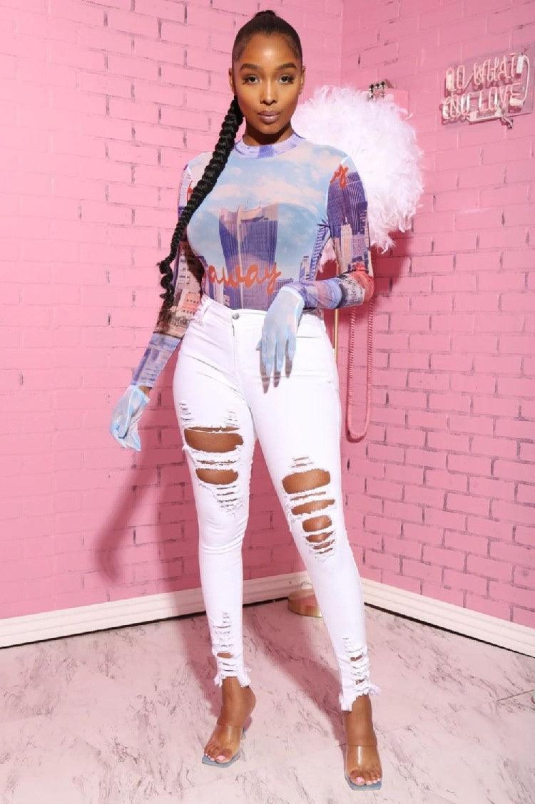 Denim Pencil Pants Slim Long Trousers Ripped Hole Stretch Feet Pants Female - MANDOTOS