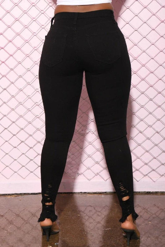 Denim Pencil Pants Slim Long Trousers Ripped Hole Stretch Feet Pants Female - MANDOTOS