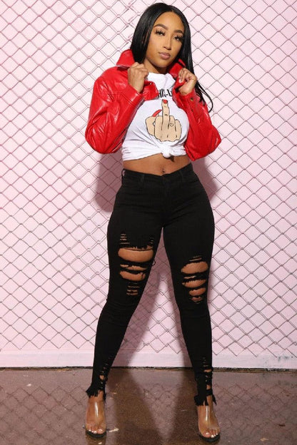 Denim Pencil Pants Slim Long Trousers Ripped Hole Stretch Feet Pants Female - MANDOTOS