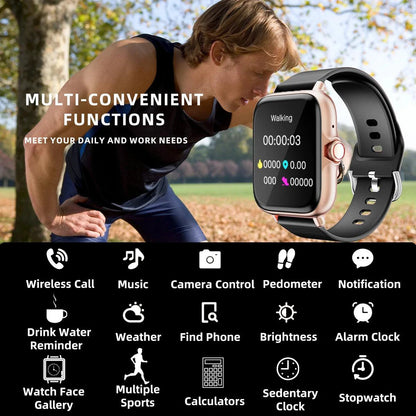 DESERTCAT SmartTech 1.83" waterproof smart watch with call alerts, sleep tracking, and pedometer for iPhone and Android devices.