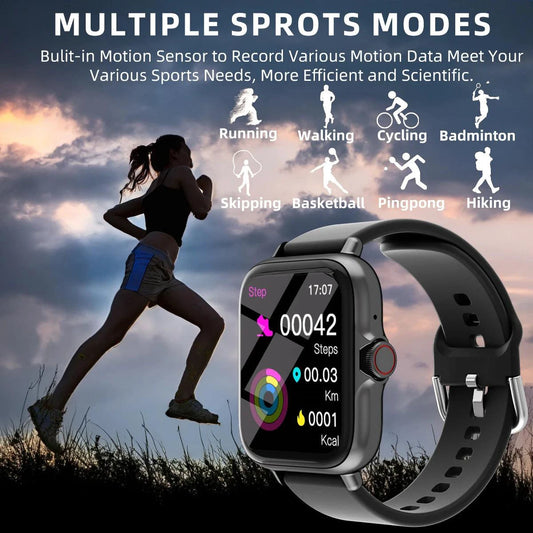 DESERTCAT SmartTech 1.83" waterproof smart watch with call and message alerts, sleep monitoring, and sports pedometer for iPhone and Android.