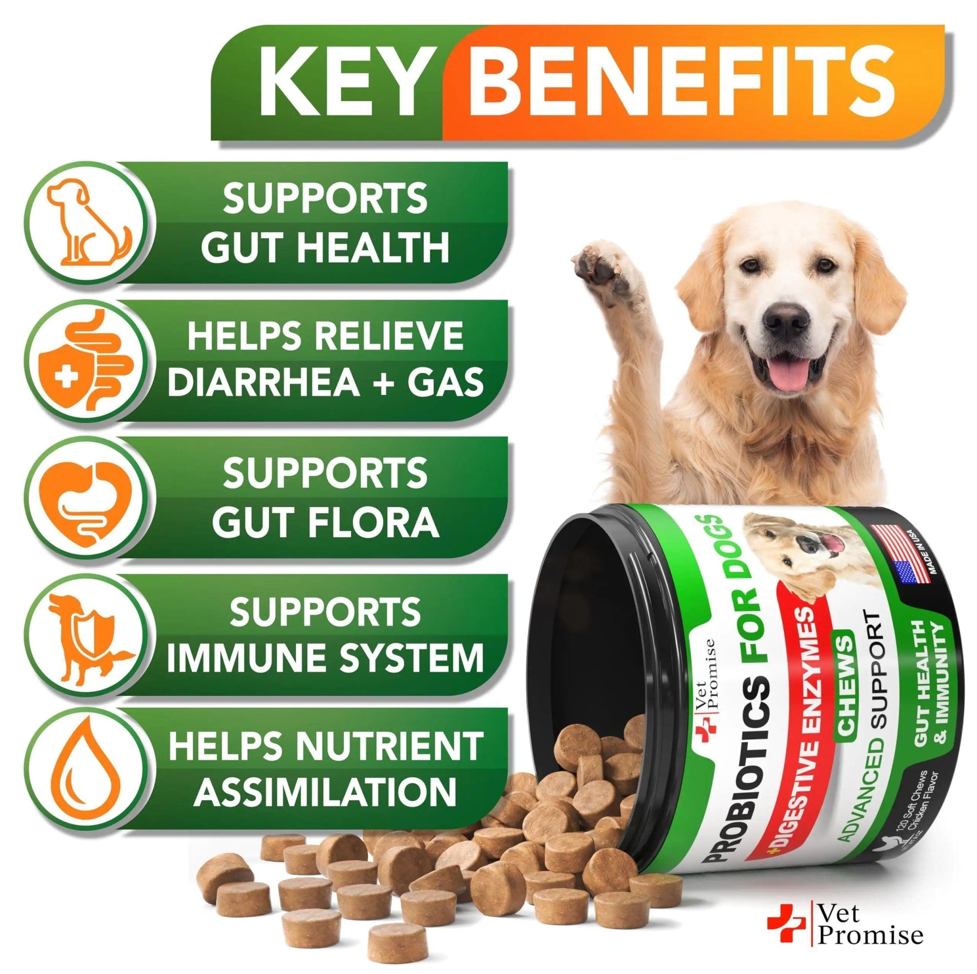 Digestive Health Probiotics Chews for Dogs 120 Count - MANDOTOS
