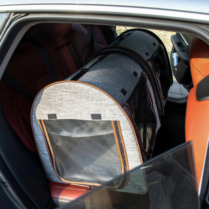 Dual Compartment Portable Cat Carrier, Padded with Storage, Grey - MANDOTOS