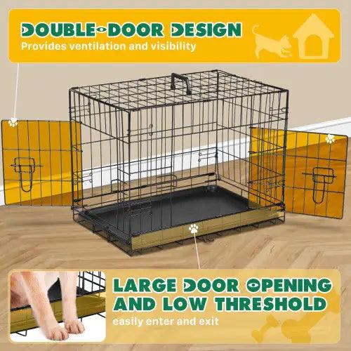 Dual Door Folding Dog Crate with Divider - MANDOTOS