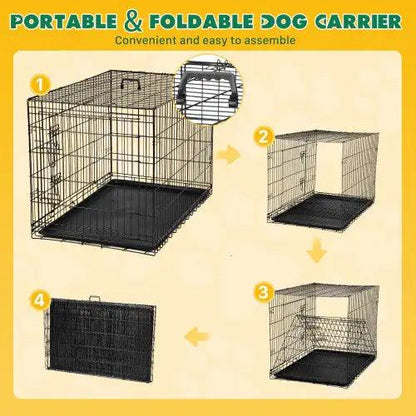 Dual Door Folding Dog Crate with Divider - MANDOTOS