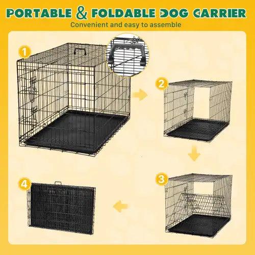 Dual Door Folding Dog Crate with Divider - MANDOTOS