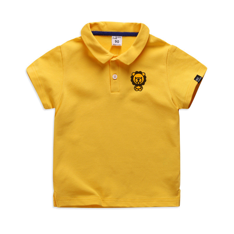 Ancient Energy cotton polo T-shirt with short sleeves, solid color, elastic fit, featuring cartoon design for men and women.