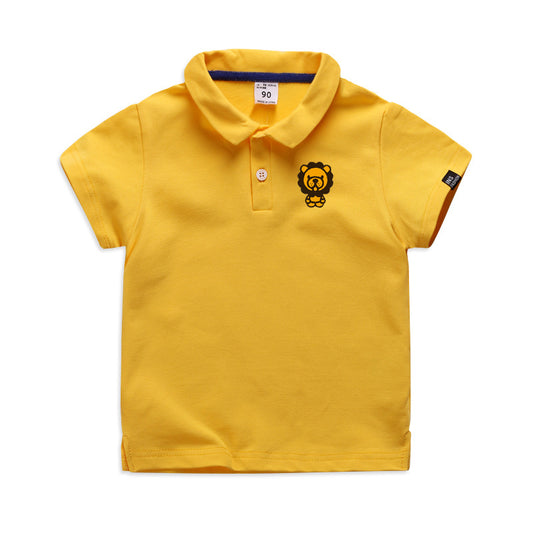 Ancient Energy cotton polo T-shirt with short sleeves, solid color, elastic fit, featuring cartoon design for men and women.