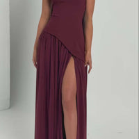 Cherry Lacquer Maliyah Maxi Dress with Chiffon Skirt & Scarf - MANDOTOS0