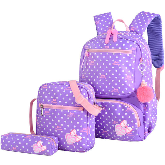 Korean style cute princess backpack for elementary school girls in vibrant colors, featuring decorative details and adjustable straps.