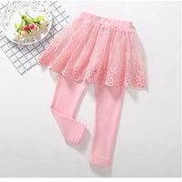 Children's cotton leggings with lace skirt overlay, featuring playful design by Ancient Energy, perfect for young girls.