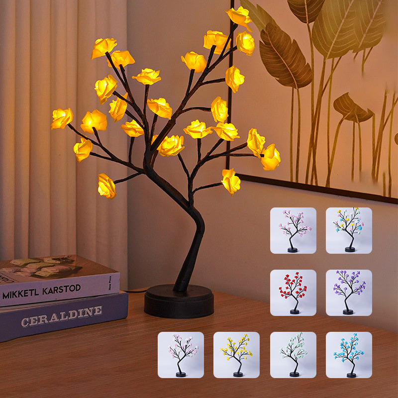 Table Lamp Flower Tree Rose Lamps Fairy Desk Night Lights USB Operated Gifts For Wedding Valentine Christmas Decoration - MANDOTOS