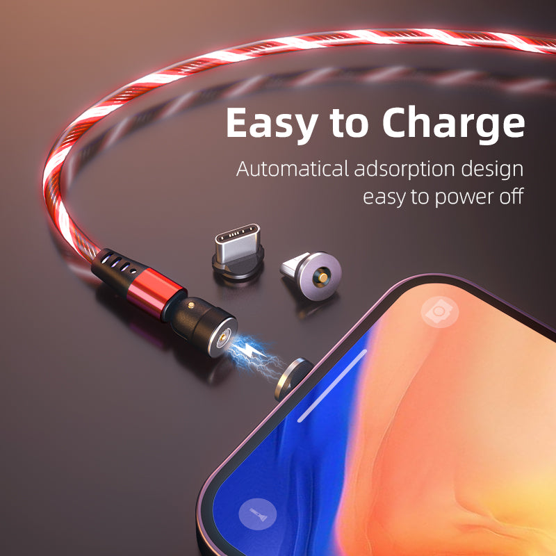 Ancient Energy 540 Rotate Luminous Magnetic Micro USB and Type C Charging Cable with LED illumination for fast mobile phone charging