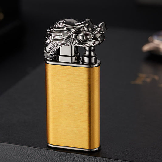 Creative Blue Flame Lighter Dolphin Dragon Tiger Double Fire Metal Winproof Lighter Inflatable Lighter - MANDOTOS