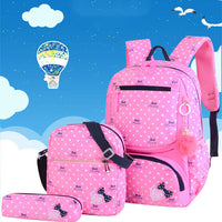 Cute Korean style elementary school girl princess backpack in pastel colors with bow details, by Ancient Energy.