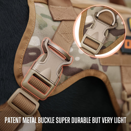 No Pull Tactical Dog Harness - Adjustable Molle Vest with Hook & Loop Panels, Handle for Training Walking Hunting Work Dogs - MANDOTOS