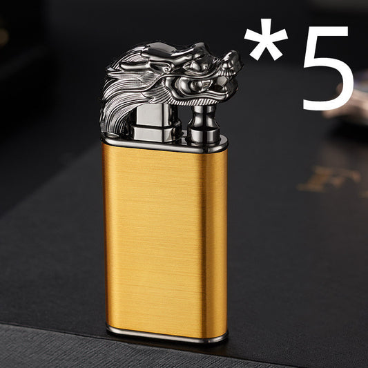 Creative Blue Flame Lighter Dolphin Dragon Tiger Double Fire Metal Winproof Lighter Inflatable Lighter - MANDOTOS