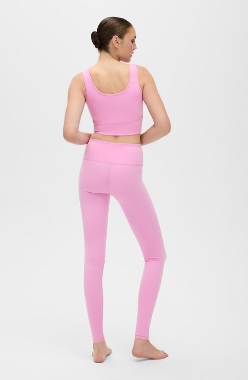 Elastique Athletics Rise Leggings in Vie en Rose color, close-up of high-waist, stretchy athletic bottoms with sleek fabric.