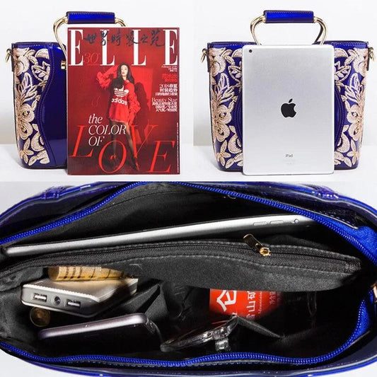 Elegant Floral Leather Tote - MANDOTOS