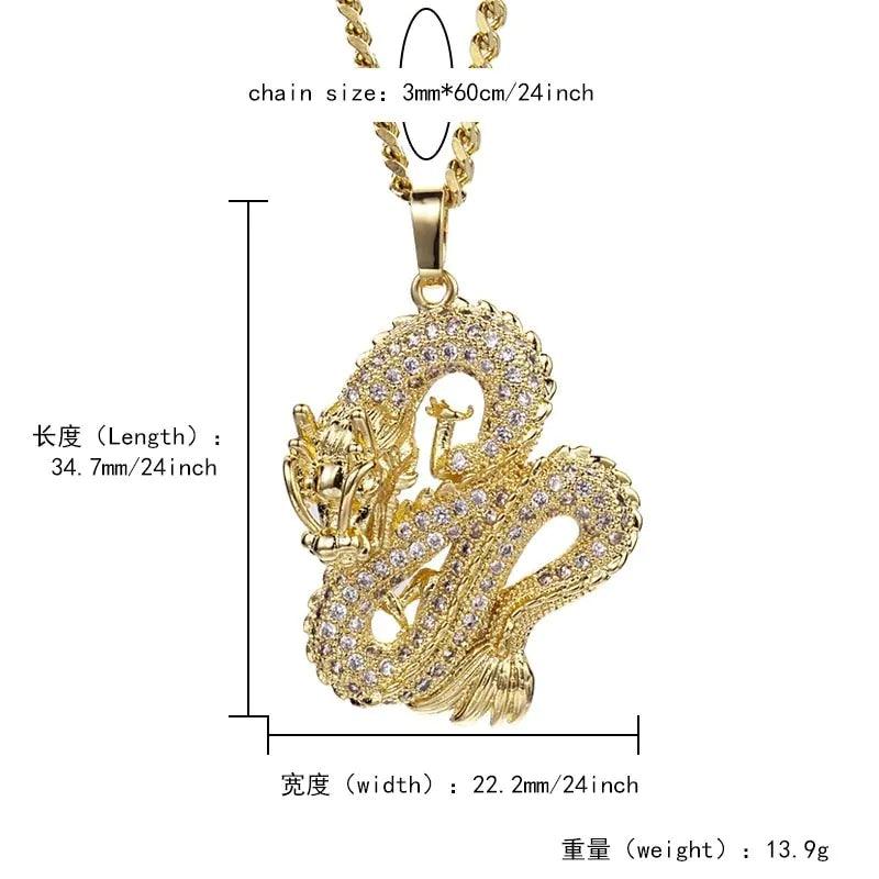 Elegant Gold Zircon Dragon Pendant - MANDOTOS