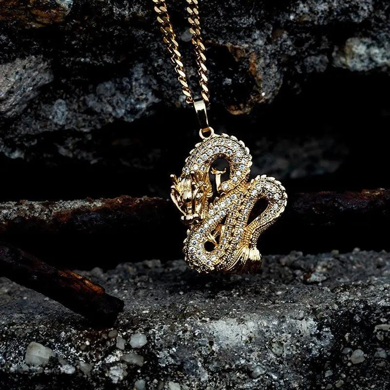 Elegant Gold Zircon Dragon Pendant - MANDOTOS