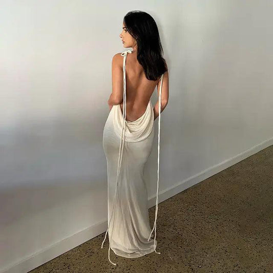 Elegant Open Back Cami Long Dress - MANDOTOS