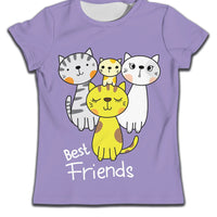 Children's boy casual T-shirt by Ancient Energy featuring a soft fabric and a cute cat cartoon pattern.