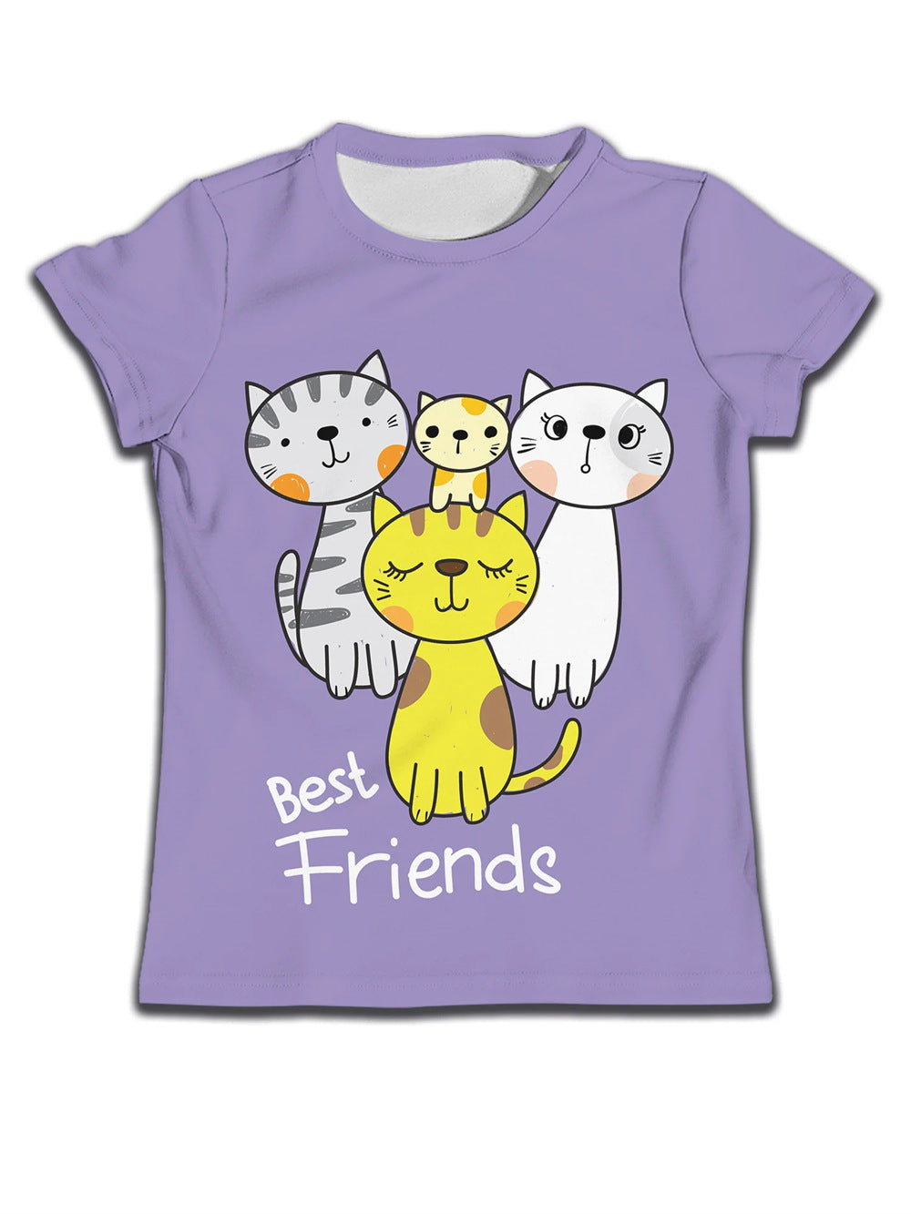 Children's boy casual T-shirt by Ancient Energy featuring a soft fabric and a cute cat cartoon pattern.