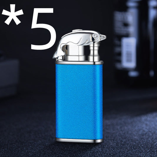 Creative Blue Flame Lighter Dolphin Dragon Tiger Double Fire Metal Winproof Lighter Inflatable Lighter - MANDOTOS