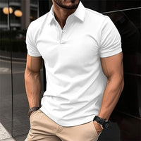 Summer Short Sleeve Polo Shirt Men Solid Color Button Lapel Button Top - MANDOTOS
