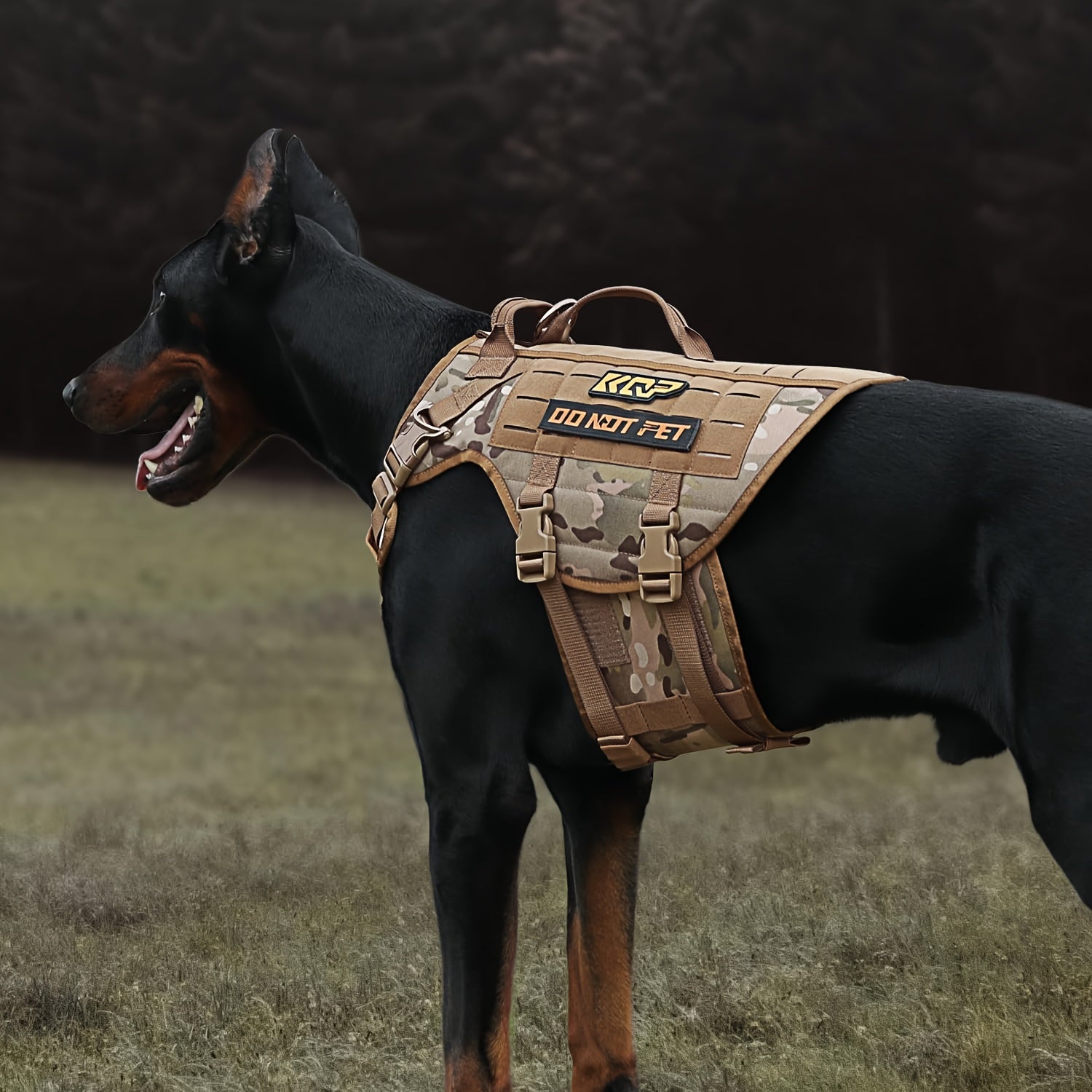 No Pull Tactical Dog Harness - Adjustable Molle Vest with Hook & Loop Panels, Handle for Training Walking Hunting Work Dogs - MANDOTOS