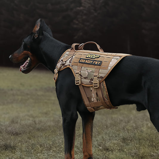 No Pull Tactical Dog Harness - Adjustable Molle Vest with Hook & Loop Panels, Handle for Training Walking Hunting Work Dogs - MANDOTOS