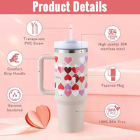 40 Oz Tumbler With Handle Straw Insulated, Stainless Steel Spill Proof Vacuum Coffee Cup Tumbler With Lid Tapered Mug Gifts For Valentine Lover Suitable For Car Gym Office Travel - MANDOTOS
