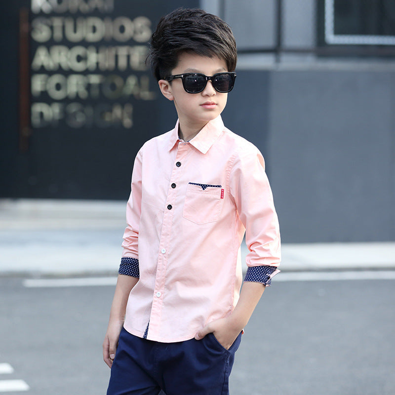 Ancient Energy polka dot shirt for students, featuring a fan lapel design suitable for spring and autumn seasons.