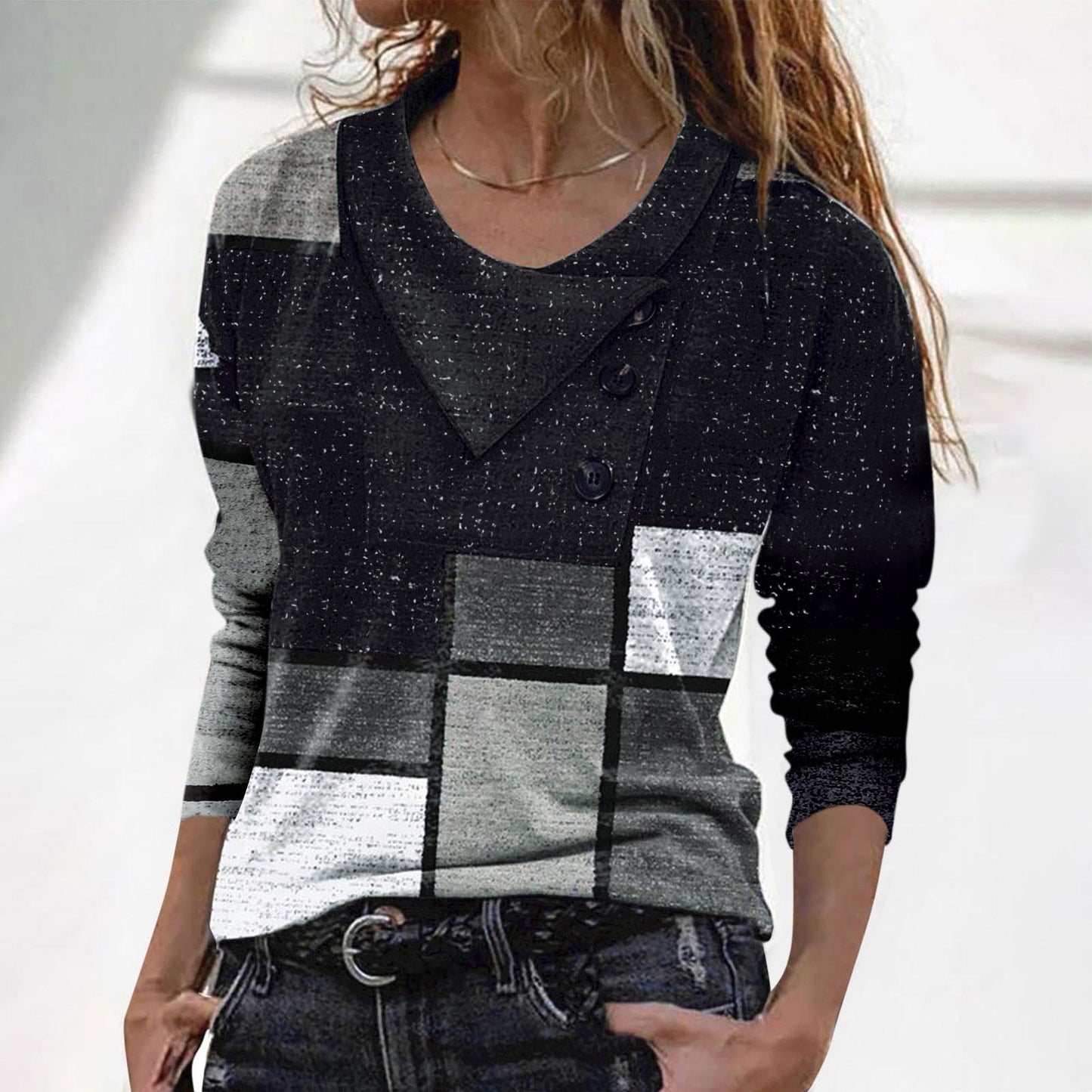 Buttoned Crossover Print Tee