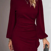 Women's Puff Long Sleeve Dresses Fashion Graceful Solid Color Slim Hip-covering Short Dress Womens Clothing