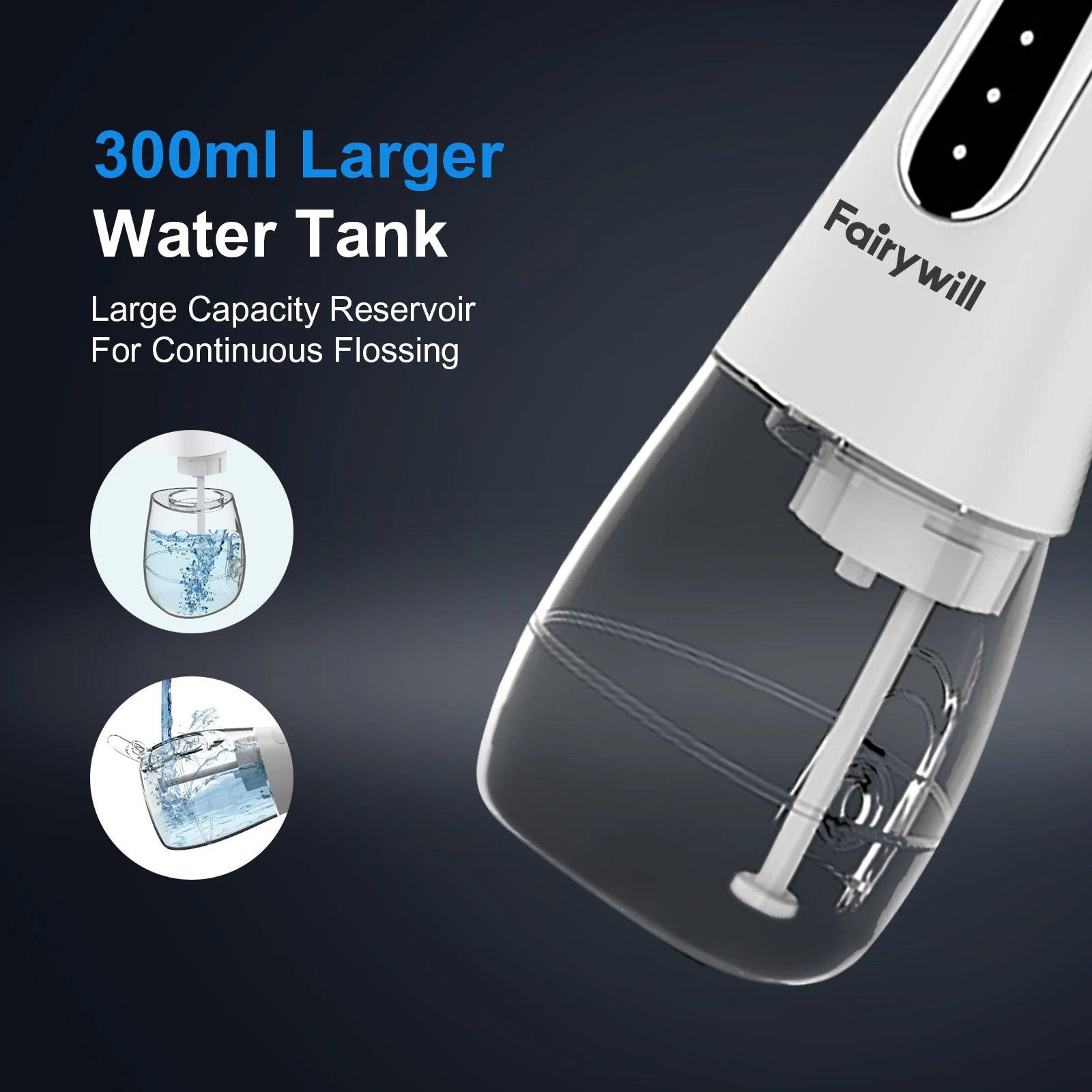 Fairywill Oral Irrigator Portable Water Flosser Dental Teeth Cleaning Waterproof USB Charge With 5 Jets For Braces, Travel - MANDOTOS