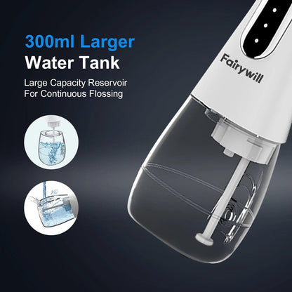Fairywill Oral Irrigator Portable Water Flosser Dental Teeth Cleaning Waterproof USB Charge With 5 Jets For Braces, Travel - MANDOTOS