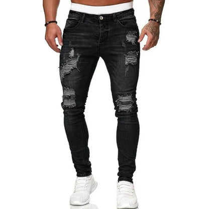 Fashion Street Style Ripped Skinny Jeans Men Vintage wash Solid Denim Trouser Mens Casual Slim fit pencil denim Pants hot sale - MANDOTOS