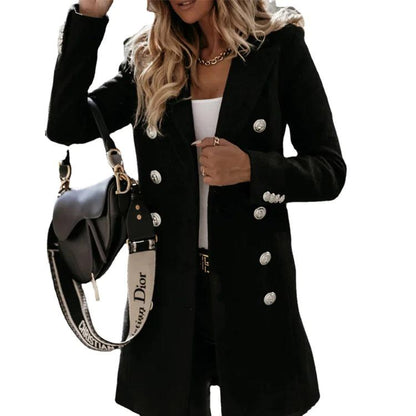 Fashionable Woolen Double-Breasted Jacket for Women - MANDOTOS