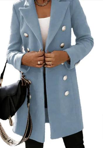 Fashionable Woolen Double-Breasted Jacket for Women - MANDOTOS